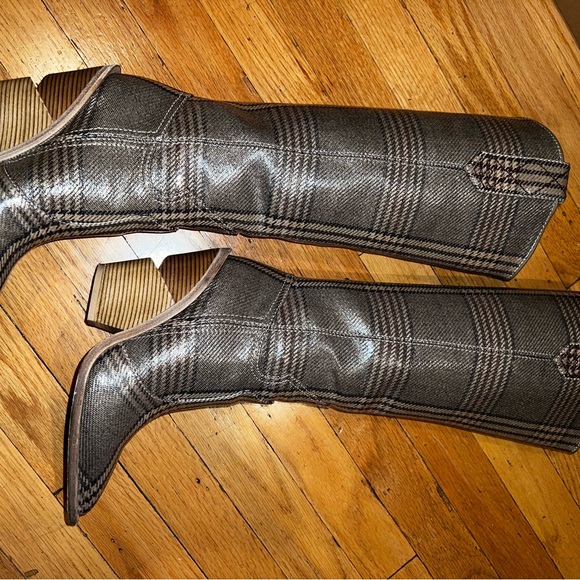 FENDI PLAID LONG COWBOY BOOTS WESTERN - Picture 15 of 16